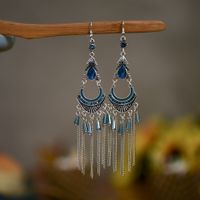 Fashion Traditional Tassel Women's Long Ethnic Crystal Chain Alloy Earrings main image 6