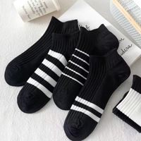Fashion Stripe Solid Color Short-tube Combed Cotton Low-top Sweat-absorbing Socks sku image 1