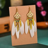 Fan-shaped Leaf Feather Female Retro Exotic Leaf Tassel Alloy Earrings Ethnic Wind Jewelry main image 5