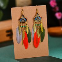 Fan-shaped Leaf Feather Female Retro Exotic Leaf Tassel Alloy Earrings Ethnic Wind Jewelry main image 6