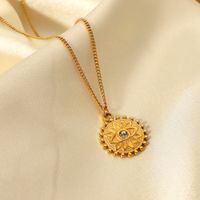 Simple Devil's Eye Inlaid Zirconium Round Pendant 18k Gold Stainless Steel Necklace main image 5