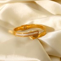 Fashion Simple Open Bracelet 18k Gold Stainless Steel Inlaid Zircon main image 1