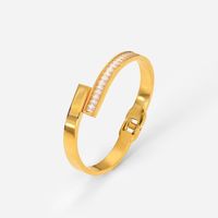 Fashion Simple Open Bracelet 18k Gold Stainless Steel Inlaid Zircon main image 6