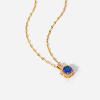 Retro Blue Round Trim Square Copper Inlaid Zirconium Stainless Steel Necklace main image 6