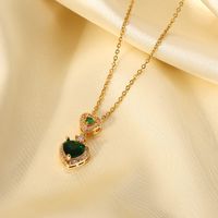 Fashion Green Heart-shaped White Zirconium Trim Pendant Stainless Steel Necklace main image 4
