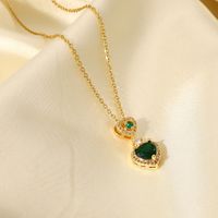 Fashion Green Heart-shaped White Zirconium Trim Pendant Stainless Steel Necklace main image 5