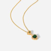 Fashion Green Heart-shaped White Zirconium Trim Pendant Stainless Steel Necklace main image 6