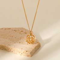 Fashion Oval Hollow Gemini Inlaid Zirconium 18k Gold Stainless Steel Necklace main image 1