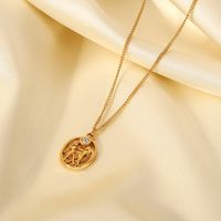 Fashion Oval Hollow Gemini Inlaid Zirconium 18k Gold Stainless Steel Necklace main image 4