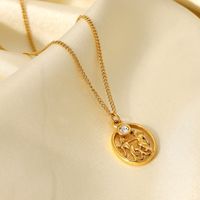 Fashion Oval Hollow Gemini Inlaid Zirconium 18k Gold Stainless Steel Necklace main image 5