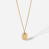 Fashion Oval Hollow Gemini Inlaid Zirconium 18k Gold Stainless Steel Necklace main image 6