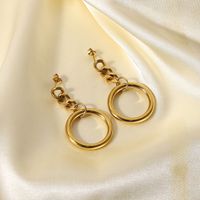 Simple Geometric Hollow Chain 14k Gold-plated Stainless Steel Cuban Chain Earrings main image 4