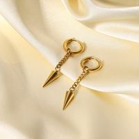 Fashion 14k Gold Stainless Steel Hanging Rivets Triangle Cone Earrings Wholesale main image 3