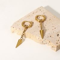 Fashion 14k Gold Stainless Steel Hanging Rivets Triangle Cone Earrings Wholesale main image 4