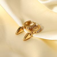 Fashion 14k Gold Strip Heart-shaped Zirconium Stainless Steel Heart Earrings main image 1