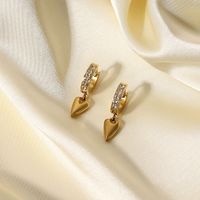 Fashion 14k Gold Strip Heart-shaped Zirconium Stainless Steel Heart Earrings main image 3