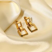 Vintage Hollow Chain Square 18k Gold Stainless Steel Earrings main image 1