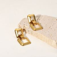 Vintage Hollow Chain Square 18k Gold Stainless Steel Earrings main image 3