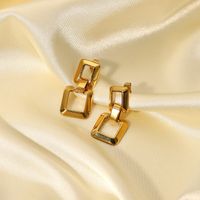 Vintage Hollow Chain Square 18k Gold Stainless Steel Earrings main image 4