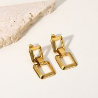 Vintage Hollow Chain Square 18k Gold Stainless Steel Earrings main image 5