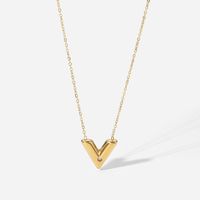 18k Gold-plated Stainless Steel V-shaped Inlaid Zirconium Pendant Necklace main image 6