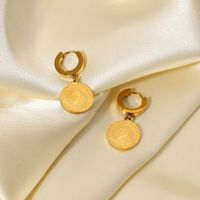 18k Gold Plated Stainless Steel Beauty Head Round Pendant Earrings main image 2