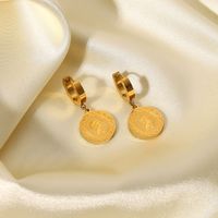 18k Gold Plated Stainless Steel Beauty Head Round Pendant Earrings main image 4