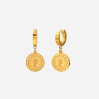 18k Gold Plated Stainless Steel Beauty Head Round Pendant Earrings main image 6