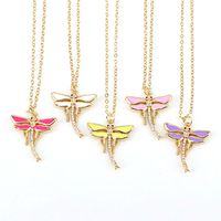 Vintage Dragonfly Pendant Simple Insect Color Oil Drop Copper Necklace main image 3