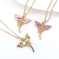 Vintage Dragonfly Pendant Simple Insect Color Oil Drop Copper Necklace main image 4