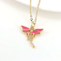 Vintage Dragonfly Pendant Simple Insect Color Oil Drop Copper Necklace main image 5