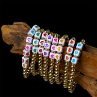 Retro Geometric Heart Shaped Drip Oil Gold Bead Copper Gold-plated Elastic Bracelet main image 2