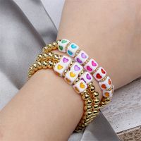 Retro Geometric Heart Shaped Drip Oil Gold Bead Copper Gold-plated Elastic Bracelet main image 3