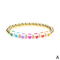 Retro Geometric Heart Shaped Drip Oil Gold Bead Copper Gold-plated Elastic Bracelet main image 5