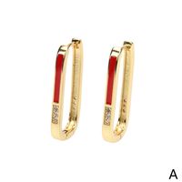 Fashion U-shaped Oval Diamond Earrings Simple Copper Earrings main image 4