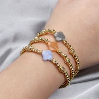 New Semi-precious Stone Four-leaf Clover Bracelet Simple Copper Gold-plated Bead Bracelet main image 2