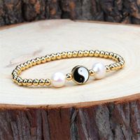 New Tai Chi Yin And Yang Dripping Oil Copper Bracelet Handmade Beaded Pearl Jewelry main image 1