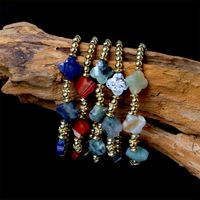 Natural Semi-precious Stone Four-leaf Clover Bracelet Simple Copper Gold-plated Beads main image 4