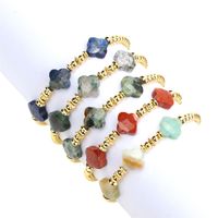 Natural Semi-precious Stone Four-leaf Clover Bracelet Simple Copper Gold-plated Beads main image 1