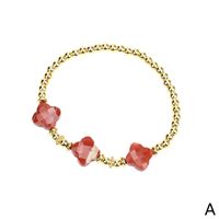 Natural Semi-precious Stone Four-leaf Clover Bracelet Simple Copper Gold-plated Beads main image 5