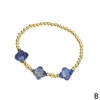 Natural Semi-precious Stone Four-leaf Clover Bracelet Simple Copper Gold-plated Beads main image 6