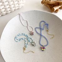 Fashion Color Ceramic Beaded Butterfly Contrast Color Splicing Crystal Beaded Necklace main image 4