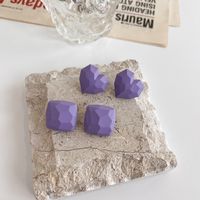 Changchun Flower Basket Purple Multi-faceted Heart Shaped Square Stud Alloy Earrings main image 4