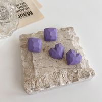 Changchun Flower Basket Purple Multi-faceted Heart Shaped Square Stud Alloy Earrings main image 5
