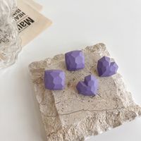 Changchun Flower Basket Purple Multi-faceted Heart Shaped Square Stud Alloy Earrings main image 1
