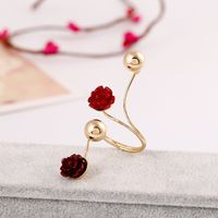 Rose Flower Ring Fashion Gold Bean Ceramic Flower Spring Alloy Ring main image 4