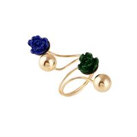 Rose Flower Ring Fashion Gold Bean Ceramic Flower Spring Alloy Ring main image 6