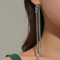 Minimalist Golden Texture Long Tassel Fashion Retro Thin Full Diamond Alloy Earrings main image 1