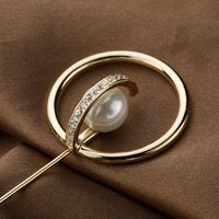 Fashion Simple Double Ring Copper Inlaid Pearl Brooch main image 6