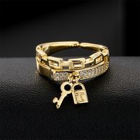Fashion Copper Plated 18k Gold Chain Key Lock Geometric Open Ring Female main image 1